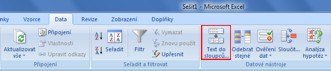 Funkce Text do sloupců v menu Data