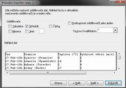Průvodce importem textu. Jako oddělovač zvolte pouze Tabulátor