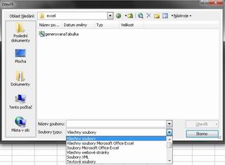 Otevření souboru v MS Excel. Zvolte Soubory typu: Všechny soubory