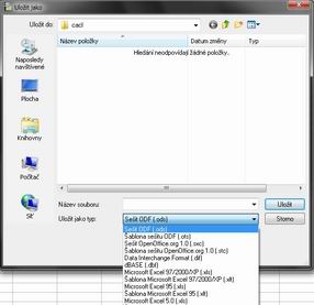 Uložení souboru. Jako Typ souboru zvolte Sešit ODF